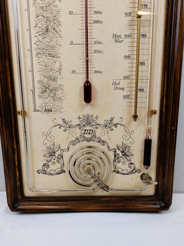 Weerstation met Huygens barometer, thermometer en hygrometer