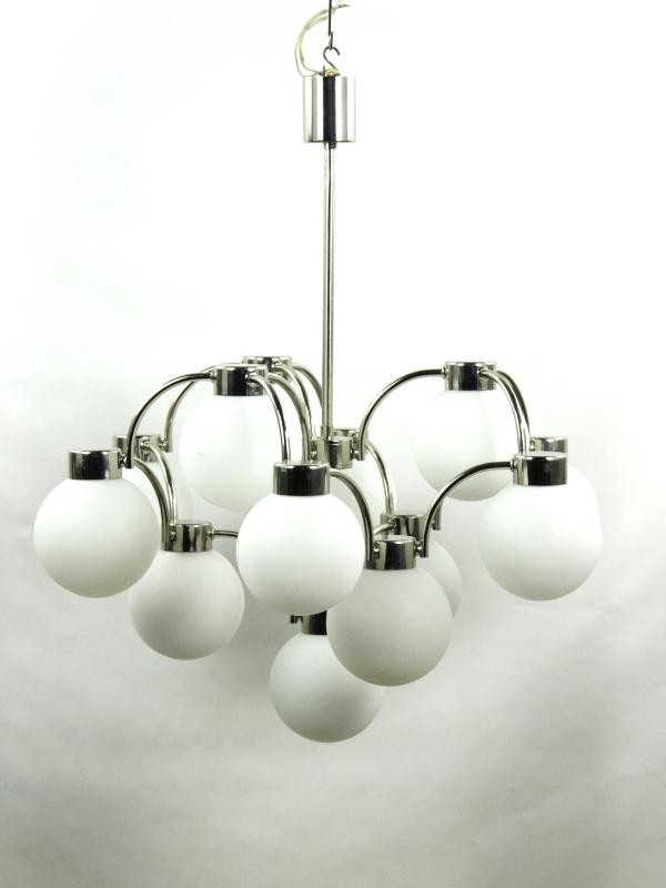 Vintage Hanglamp met 13 Melkglazen Witte Bollen