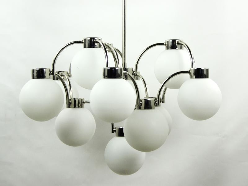 Vintage Hanglamp met 13 Melkglazen Witte Bollen