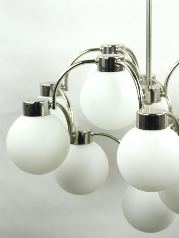 Vintage Hanglamp met 13 Melkglazen Witte Bollen