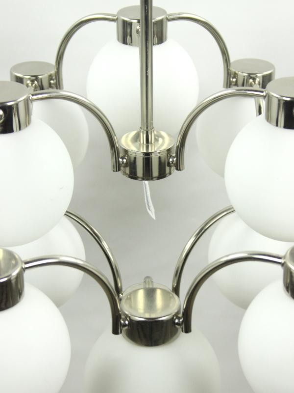 Vintage Hanglamp met 13 Melkglazen Witte Bollen