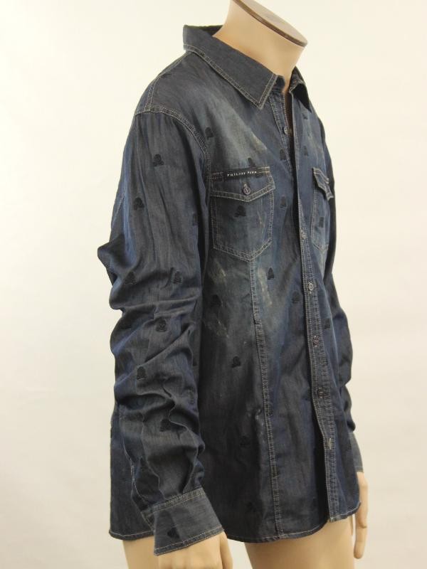 Marlon shirt with Skull Embroidery - Denim - gemerkt PHILIPPE PLEIN - NIEUW met labels