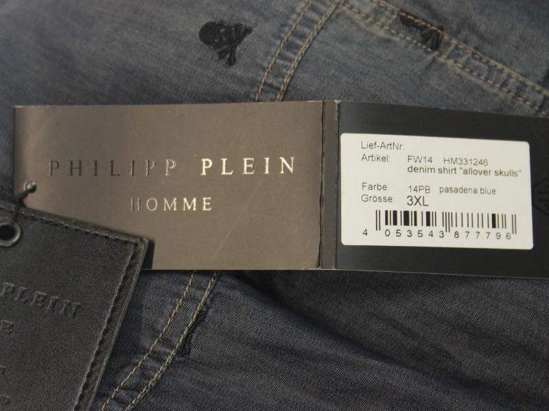 Marlon shirt with Skull Embroidery - Denim - gemerkt PHILIPPE PLEIN - NIEUW met labels