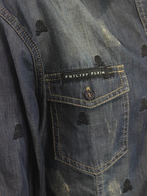 Marlon shirt with Skull Embroidery - Denim - gemerkt PHILIPPE PLEIN - NIEUW met labels