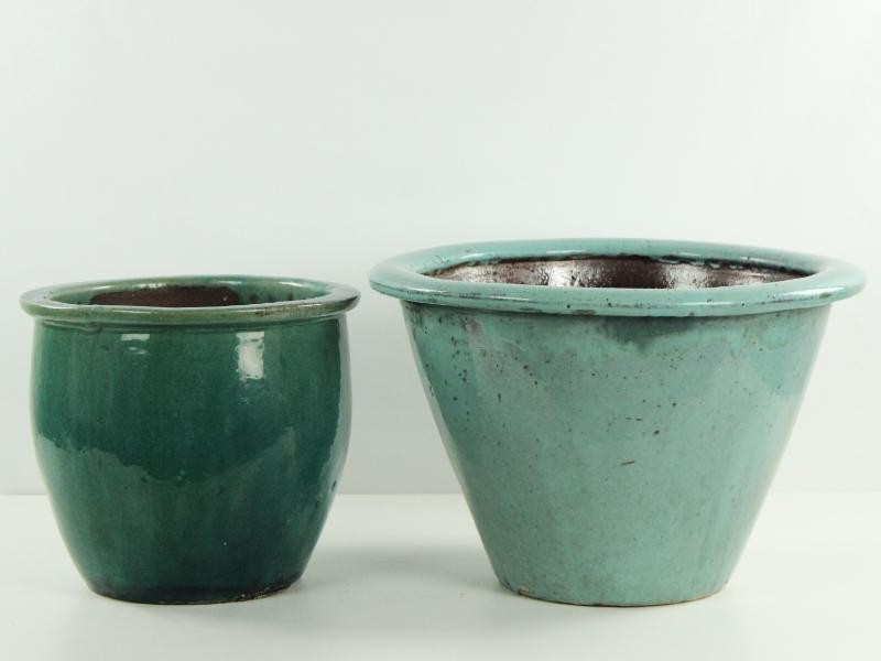 XXXL - 2 Knappe cache-pots turquoise en groen