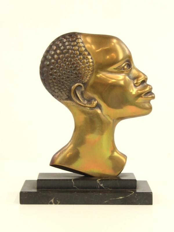 Art Deco brons sculptuur op een marmer voet - The Congo Lady