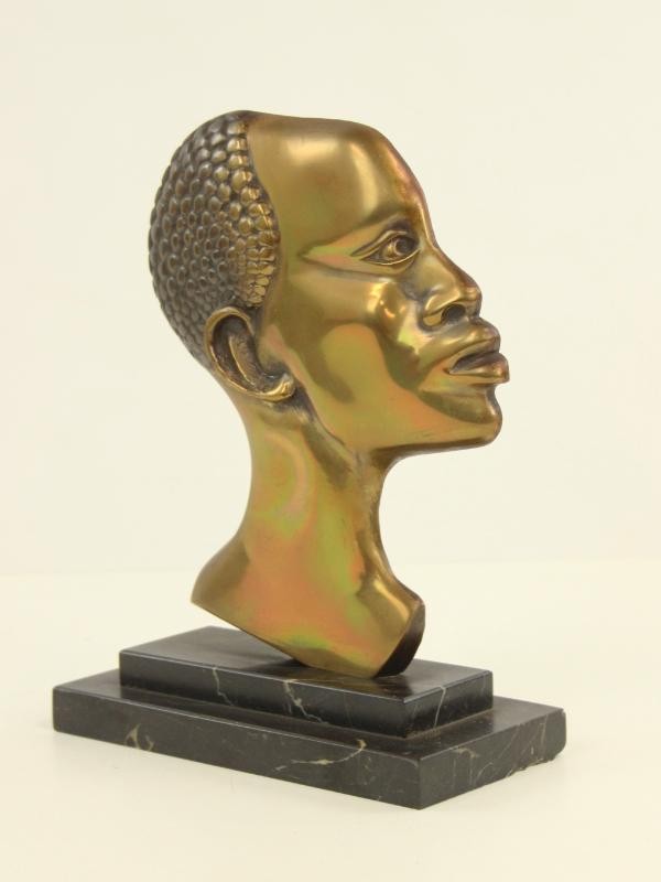 Art Deco brons sculptuur op een marmer voet - The Congo Lady