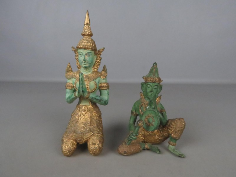 2 Metalen beeldjes "Thaïse Tempelwachters"