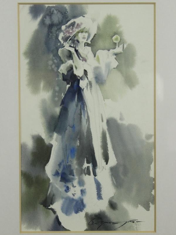 Aquarel met elegante dame - Slawa Prischedko (°1957)