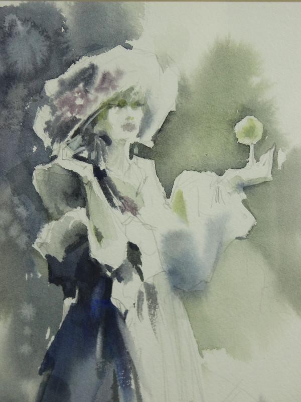 Aquarel met elegante dame - Slawa Prischedko (°1957)