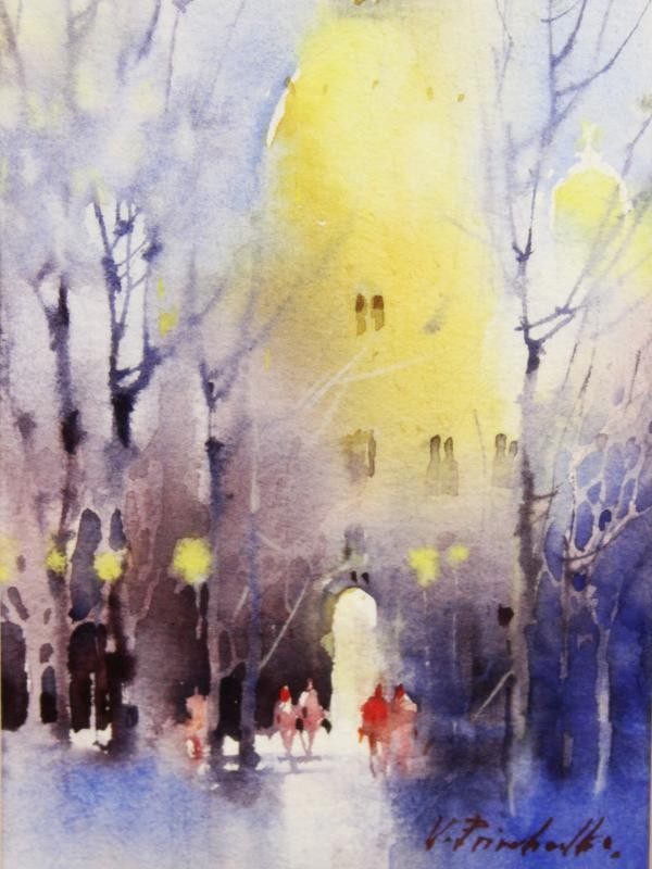 Aquarel met stadsgezicht - Viktoria Prischedko (°1964)