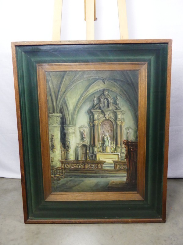 Groot schilderij Paul Victor Maes - Kerk Groot -Begijnhof Leuven (Voor 1960)