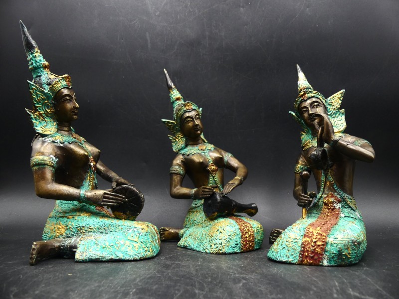 3 Vintage muziekspeler beeldjes Thailand