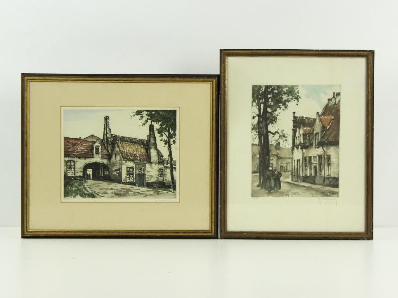 2 Litho's van Prinselijk Begijnhof te Brugge - Roger Hebbelinck (1912-1987)