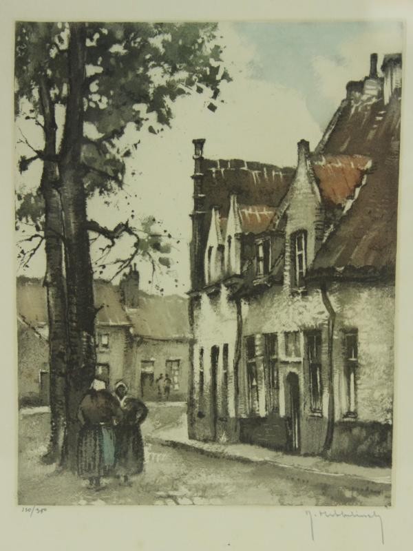 2 Litho's van Prinselijk Begijnhof te Brugge - Roger Hebbelinck (1912-1987)