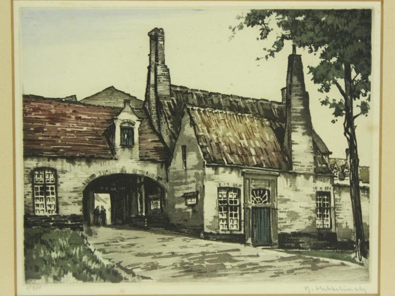 2 Litho's van Prinselijk Begijnhof te Brugge - Roger Hebbelinck (1912-1987)