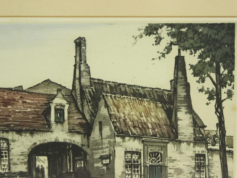 2 Litho's van Prinselijk Begijnhof te Brugge - Roger Hebbelinck (1912-1987)