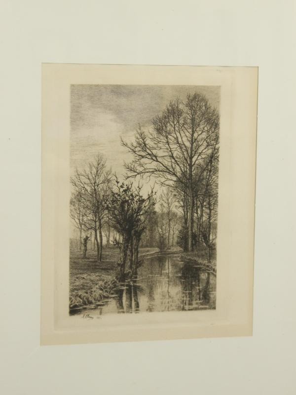 Ets landschap met beek - Alfred Elsen (1850-1914)