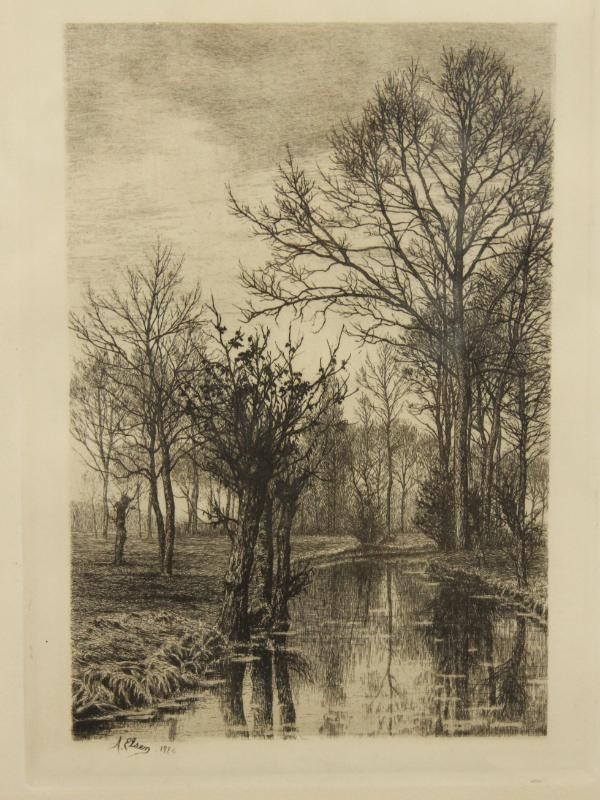 Ets landschap met beek - Alfred Elsen (1850-1914)