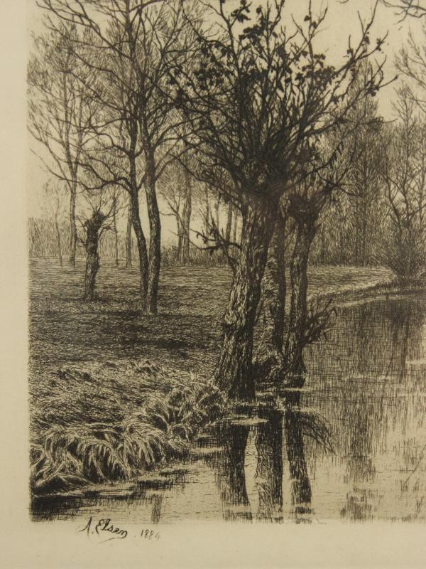 Ets landschap met beek - Alfred Elsen (1850-1914)