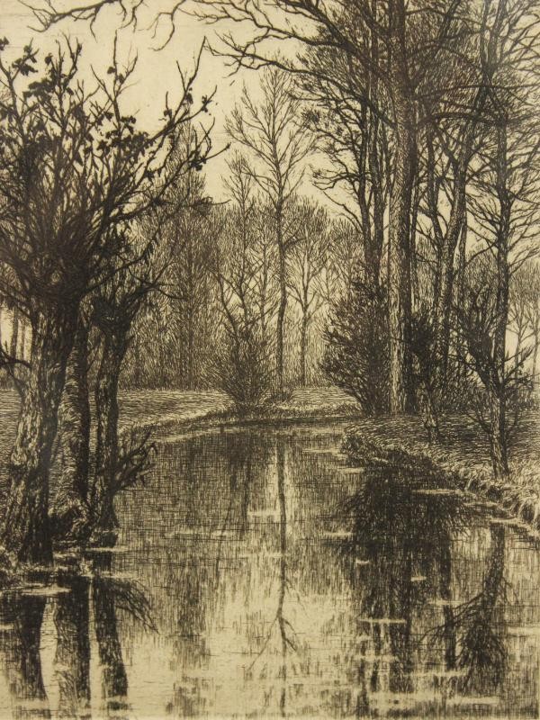 Ets landschap met beek - Alfred Elsen (1850-1914)