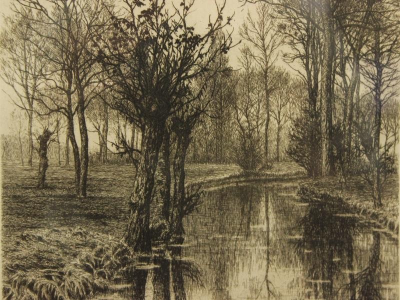 Ets landschap met beek - Alfred Elsen (1850-1914)