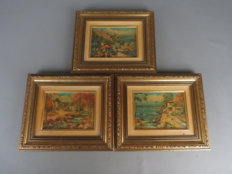 3 vintage kunst reproductie schilderijtjes