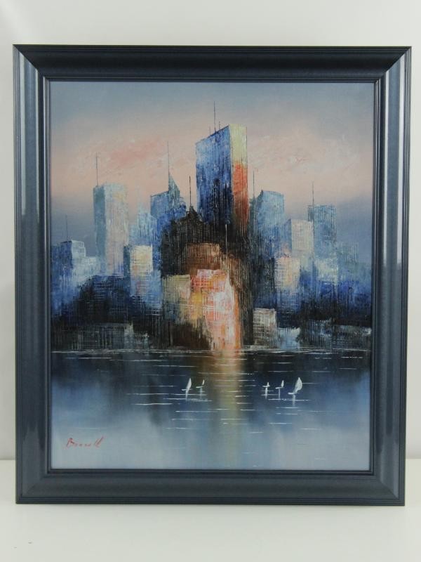 Olieverfschilderij met skyline - James Belton Bonsall (1926–1999)