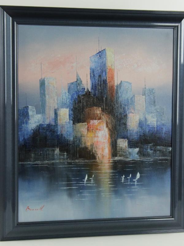 Olieverfschilderij met skyline - James Belton Bonsall (1926–1999)