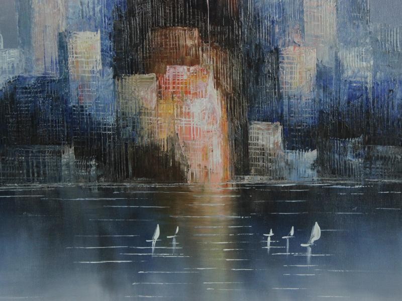 Olieverfschilderij met skyline - James Belton Bonsall (1926–1999)