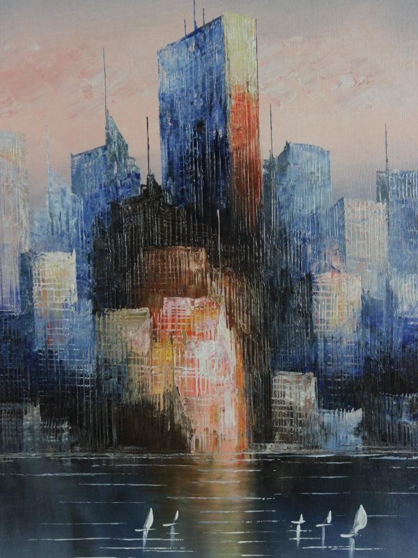 Olieverfschilderij met skyline - James Belton Bonsall (1926–1999)