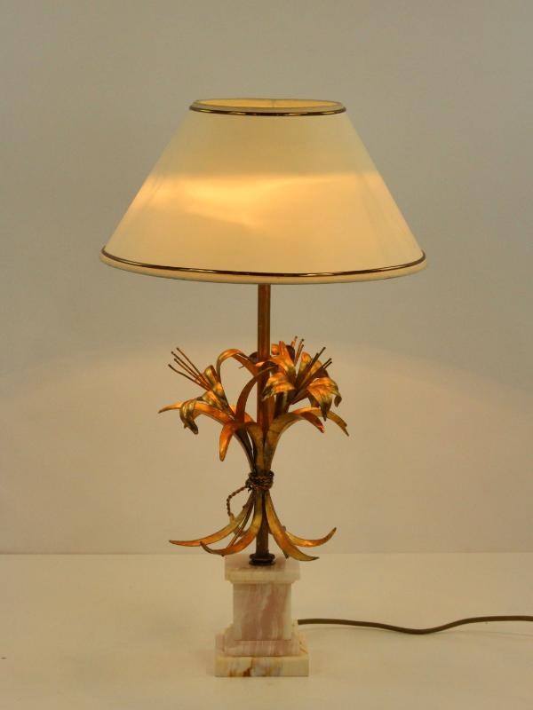 Florale lamp met marmere voetsteun