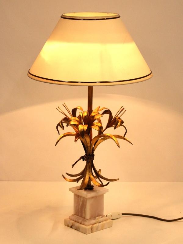 Florale lamp met marmere voetsteun