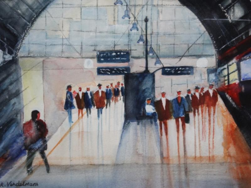 Aquarel 'Centraal Station van Antwerpen' - Rik Vendelmans