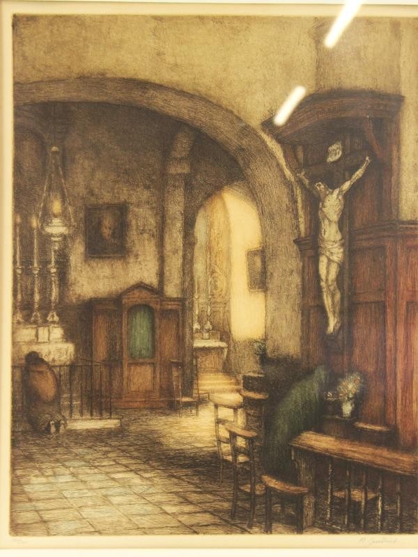 Grafiek 'Gebed in de kerk' - Albert Geudens (1869-1949)