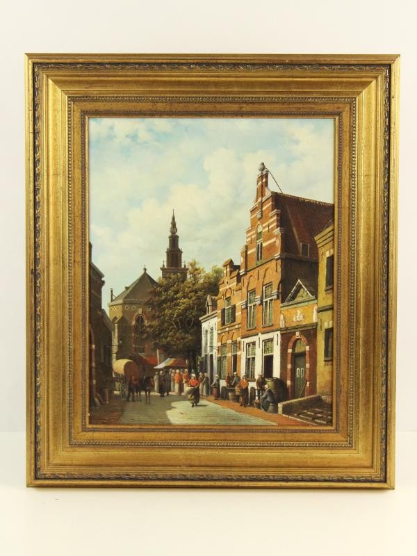 Olieverfschilderij met Hollands stadsgezicht - Jan Beekhout (°1937)