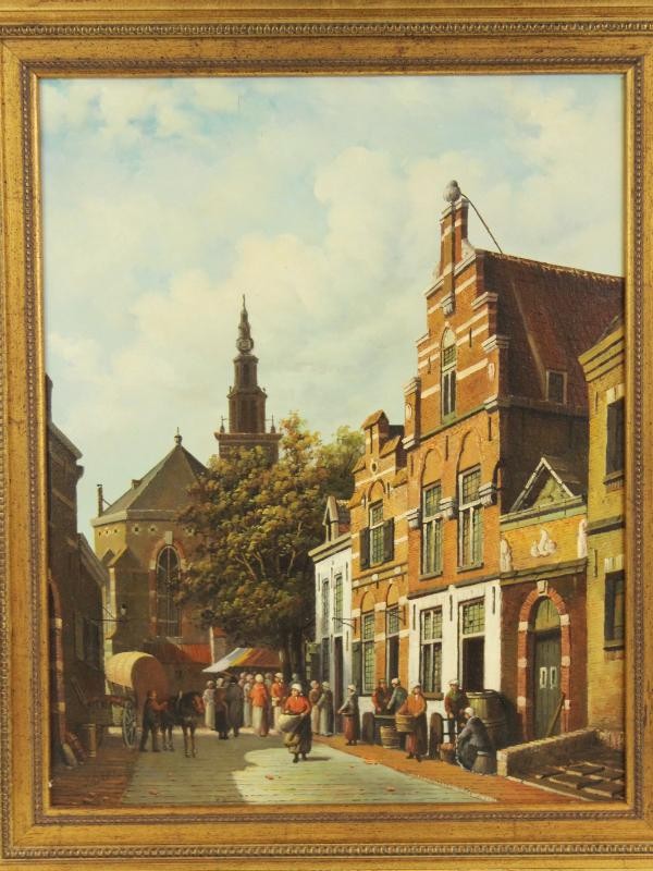 Olieverfschilderij met Hollands stadsgezicht - Jan Beekhout (°1937)