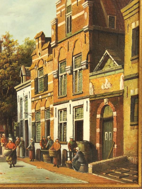 Olieverfschilderij met Hollands stadsgezicht - Jan Beekhout (°1937)