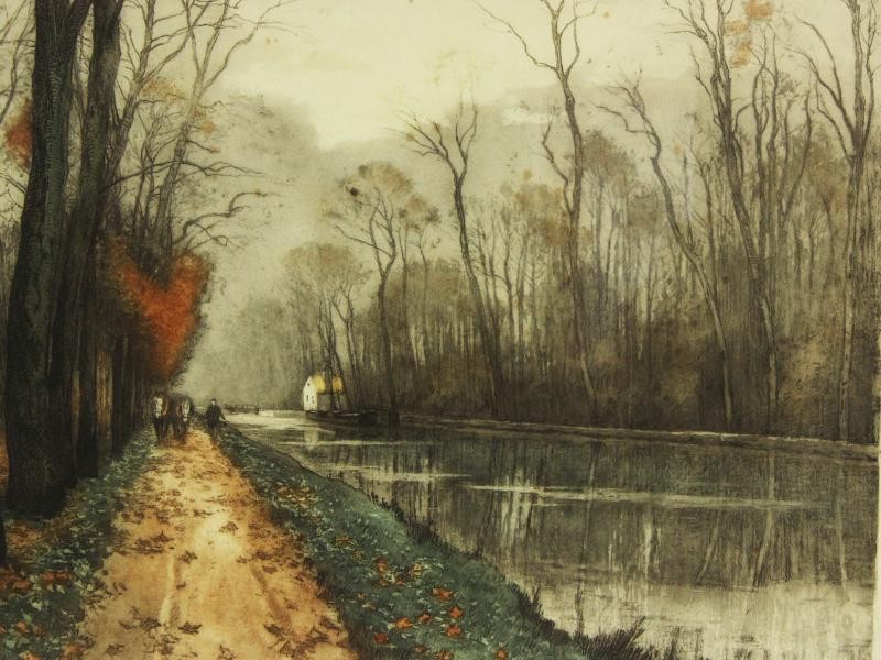 Grote kleurenets 'Canal en automne' - Henri Jourdain (1863-1931)