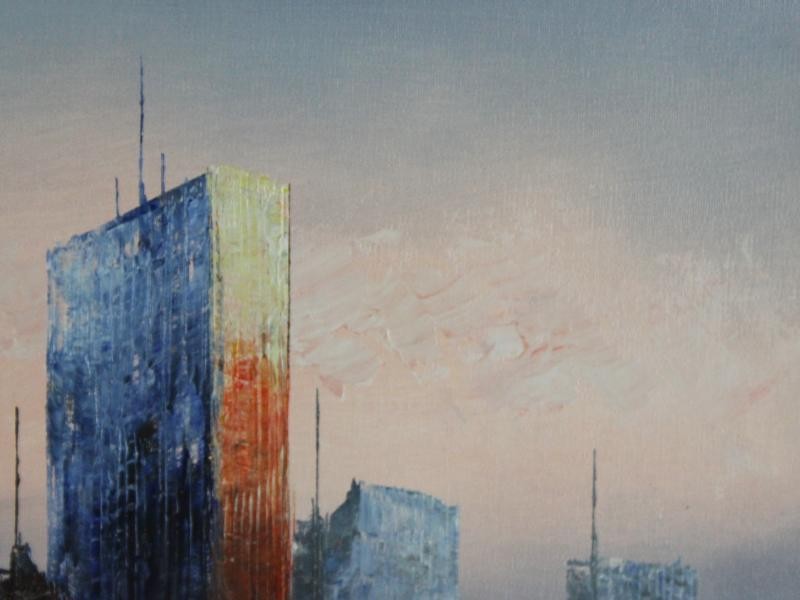 Olieverfschilderij met skyline - James Belton Bonsall (1926–1999)