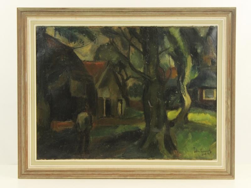 Olieverfschilderij 'Landschap Amstelweg' - Piet van Wijngaerdt (1873-1964)