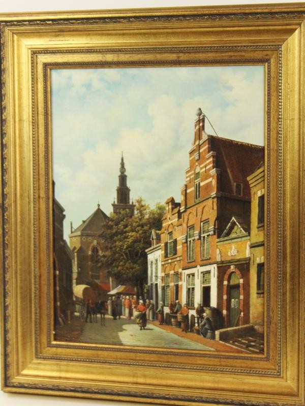 Olieverfschilderij met Hollands stadsgezicht - Jan Beekhout (°1937)