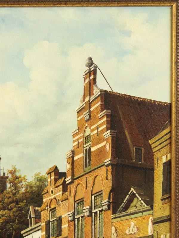 Olieverfschilderij met Hollands stadsgezicht - Jan Beekhout (°1937)