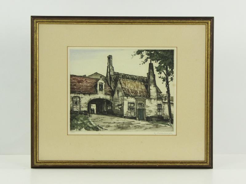 2 Litho's van Prinselijk Begijnhof te Brugge - Roger Hebbelinck (1912-1987)