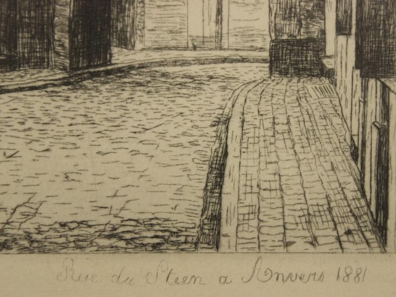 Pieter Verhaert ets 'Rue du Steen à Anvers' 1881