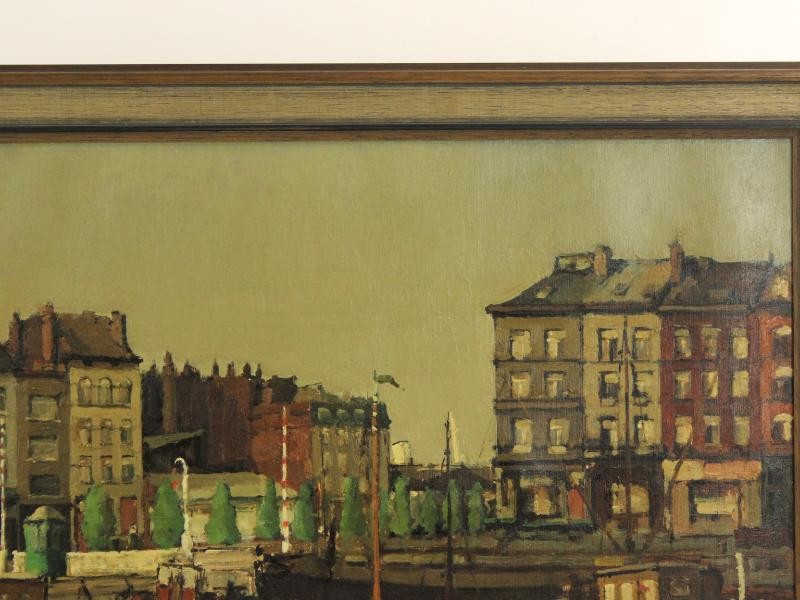 Groot olieverfschilderij 'Antwerps Eilandje' - Remi Van Sluys (1907-1994)