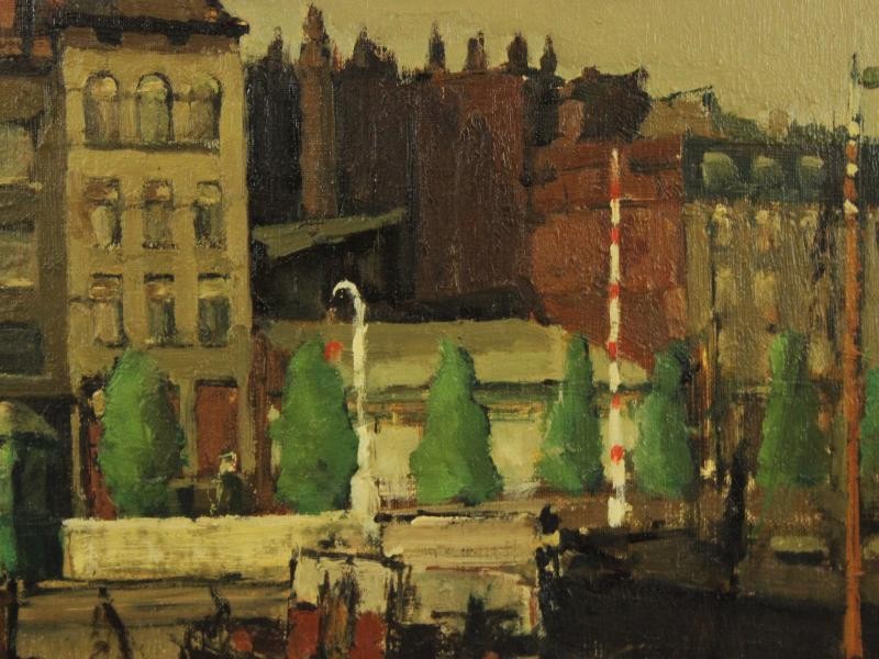 Groot olieverfschilderij 'Antwerps Eilandje' - Remi Van Sluys (1907-1994)