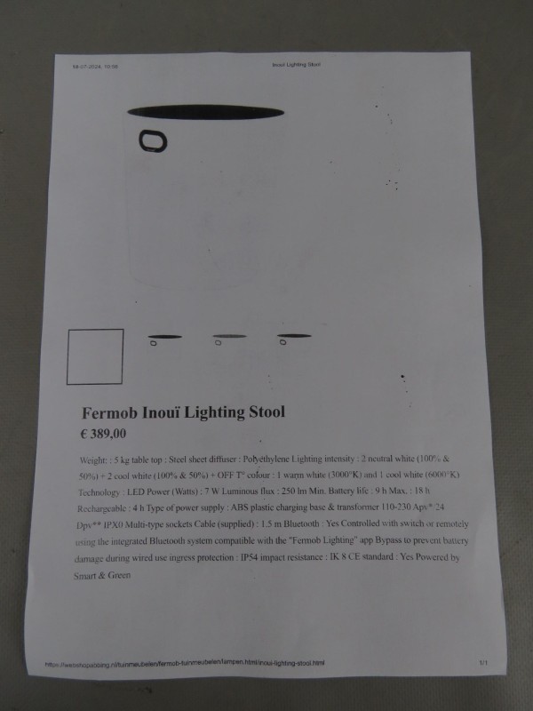 Fermob Inouï Lighting Stool (getest en werkt)