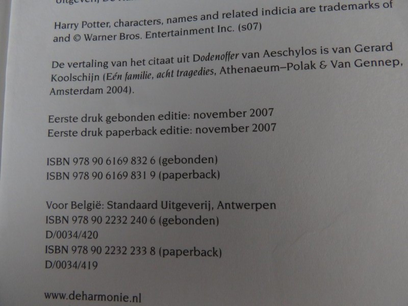 Harry Potter en de relieken van de dood - paperback 1ste druk