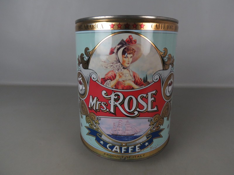 Vintage groot koffieblik "Mrs Rose"